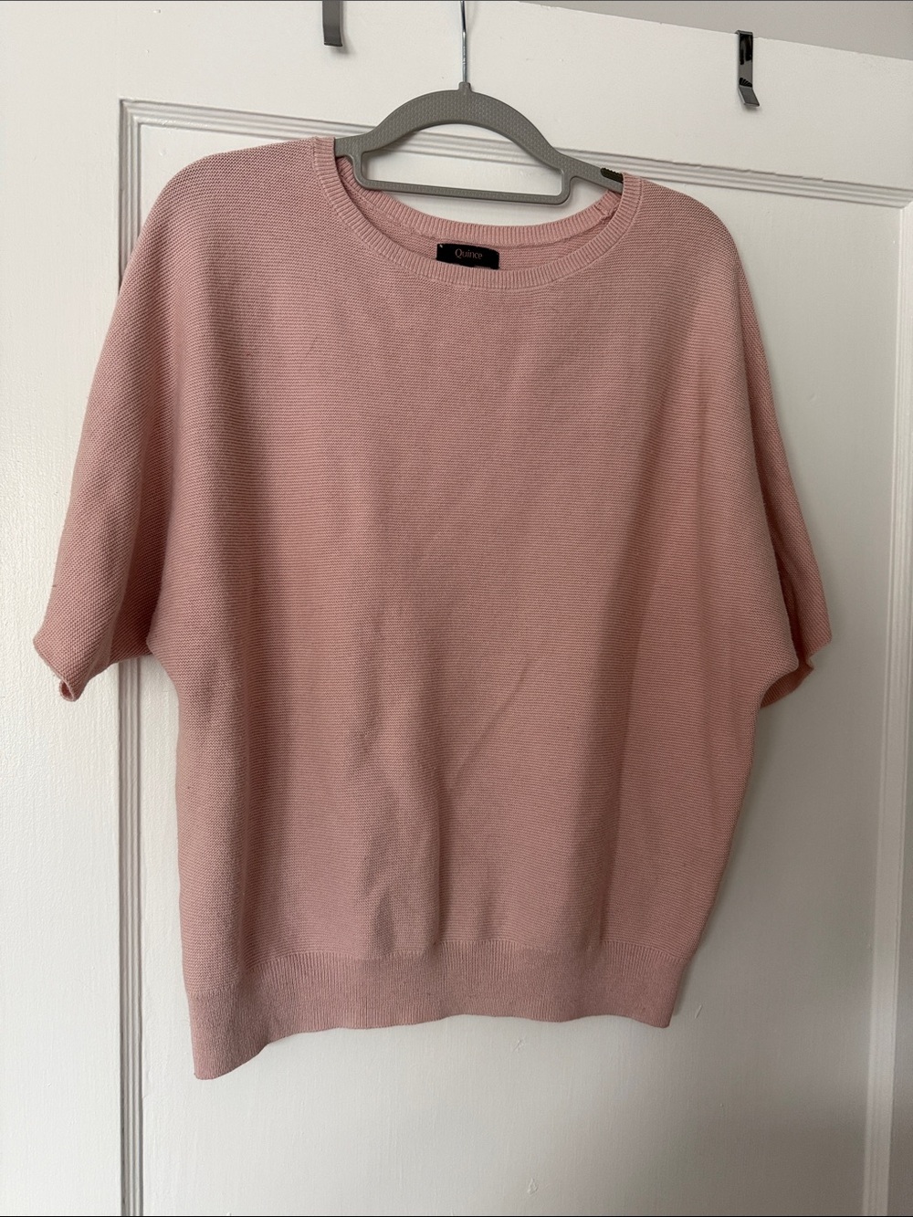 Quince Blush Pink Organic Cotton & Cashmere Crewneck Short Sleeve Sweater